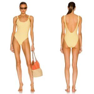 JONATHAN SIMKHAI Rosabel Seersucker One Piece Swimsuit Daffodil Plaid Large NWT
